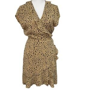 Aritzia Sunday Best Size 6 Savoy Wrap Dress Leopard Print Tan Black Ruffle Flowy